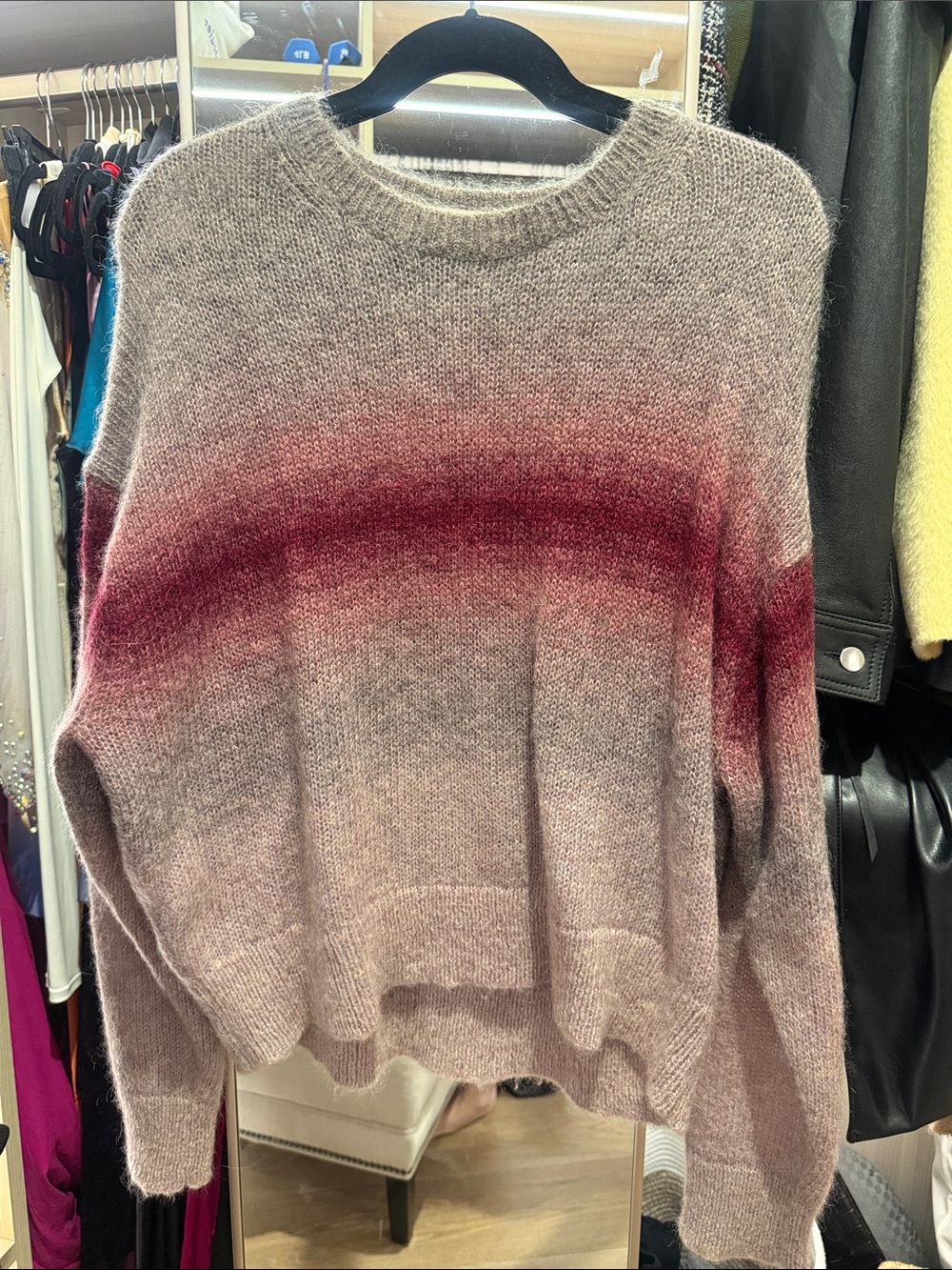 IRO Ombre Crewneck Sweater in Dusty Pink with Raspberry Band